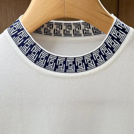 Luxury Men's Short Sleeve T-Shirt 2025 New Summer Trend Splicing Threaded Ice Silk Knitted Short Sleeve Men
