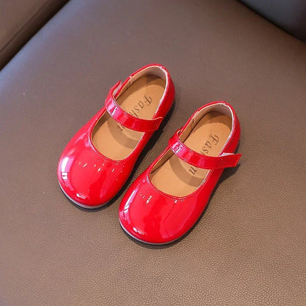 ‌Plain Patent Leather Ballet Flats for Baby Girls  Concise Round-Toe Mary Jane Shoes  Red/White Kids Soft Sole