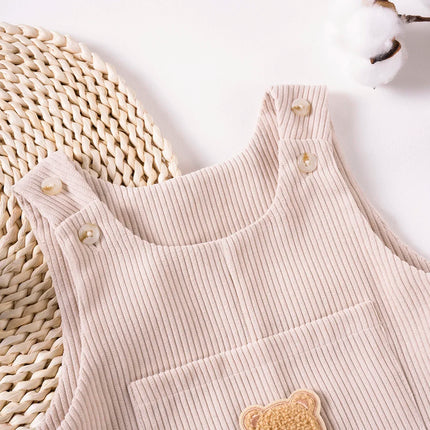 Baby Boys Girls Jumpsuits Cute Bear Graphic Denim Bib Pants with Small Pocket Toddler Overalls for Spring Autumn