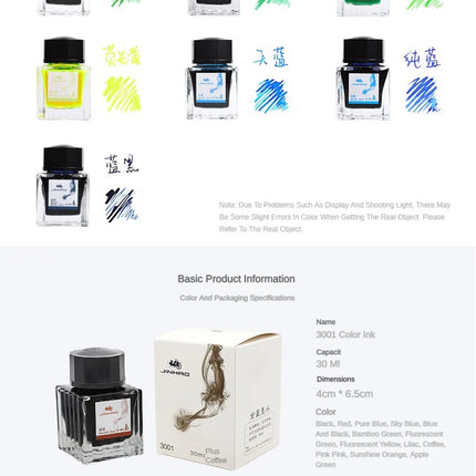 JINHAO 50ml/30ml Various Color Ink Glass Bottled Ink Fountain Pen Ink Refill Cartridge School Writing Office Supplies Stationery