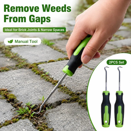 2Pcs Manual Weeding Hook Tool Stainless Steel Moss Remover Garden Weed Puller for Patio Driveway Brick Gaps Lawn Edging