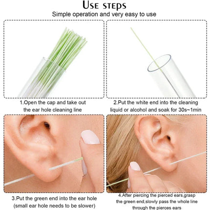 60Pcs Ear Hole Cleaner Tool Ear Piercing Cleaning Effective Disposable Ears Studs Anti-Blocking Ear Line Makeup Aftercare Tools