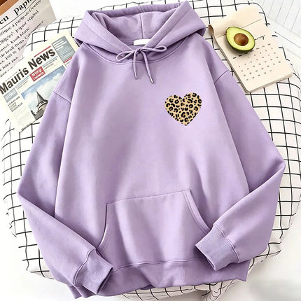 Heart Love Leopard Print Hoodies Spring Autumn Winter Casual Hoodies Sweatshirts Graphic Women Hoodie Sweatshirt