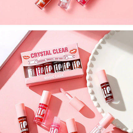 MAGIC CASA 6-Piece Set Water-Gloss Jelly Lip Oil - Plumping, Hydrating, Makeup Base, Long-Lasting Moisture