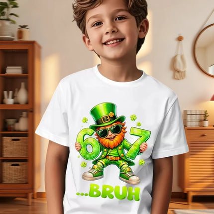 Six Seven Bruh 67 Meme Kids Clothes Happy St. Patrick's Day Girl Boy T-Shirt Children's Clover Irish Day Crew Neck Short Sleeves