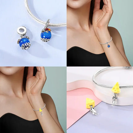 925 Silver Animal Series Snail Lamb Fox Chicken Duck Beaded Pendants Fit Bracelets Necklaces Fine Jewelry Making Gifts
