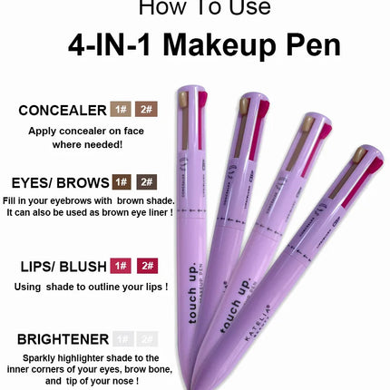 4 in 1 Long-lasting Vegan Makeup Pen Face Eye Makeup Beauty Pencil Eyebrow Eyeliner Lip Liner Highlighter Pen