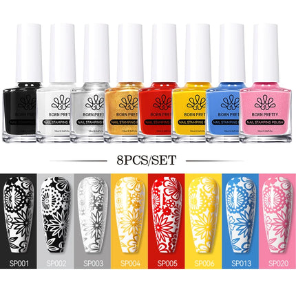 BORN PRETTY 4/6/8pcs Black White Nail Stamping Polish Varnish Set Kits Gold Silver for Nail Art Plates Stamp Oil Stamping Series