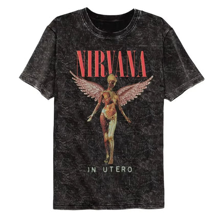 Nirvana rock band men's Retro cotton Washed Tee In Utero album man Women's oversized Y2K distressed T-shirt Casual Loose streetwear