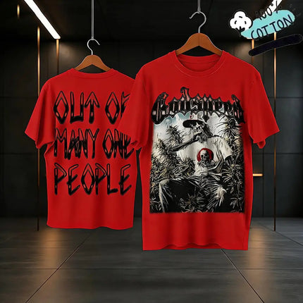 Skull Print "Out Of Many One People" T-shirt Y2K Hip Hop Crew Neck Loose Short Sleeve Men's And Women's Casual Gothic Style Top