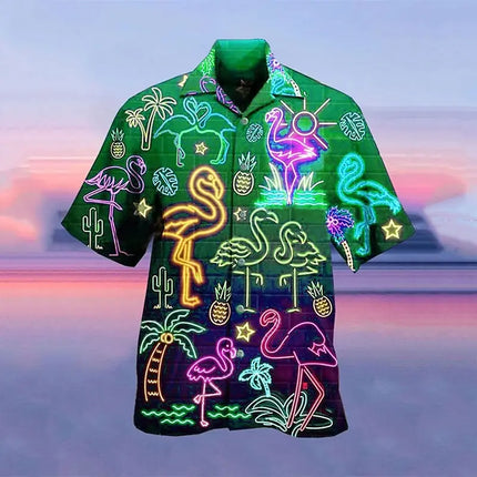 Men's Hawaiian Camp Fluorescent 3D Print Street Casual Short-Sleeved T-Shirt Fashionable Casual