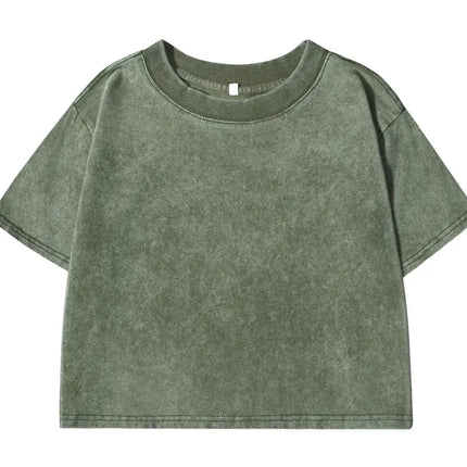 100% Cotton Washed T-Shirts For Women Loose O-Neck Crop Tops Y2k Street Female Clothes Summer Casual Vintage Short Sleeve Tees