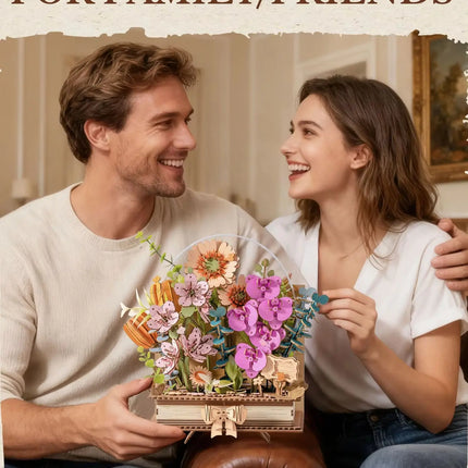 Rolife 3D Puzzle Wooden Blooming Book DIY Artificial Flower Bouquet Model Building Kit for Home Decor Wedding Mother's Day Valentine's Day Gift for Women Adults