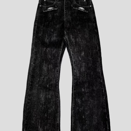 Mens Jeans American Vintage Flocked Flared Denim Pants Harajuku Unisex Loose Fit High Street Streetwear Ins Style Fashion New