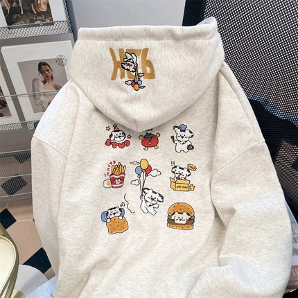Preppy Style Cute Sweet Hoodie Women's Autumn Winter Stylish Cartoon Dogs Embroidered Hooded Sweatshirt Kawaii Pullovers