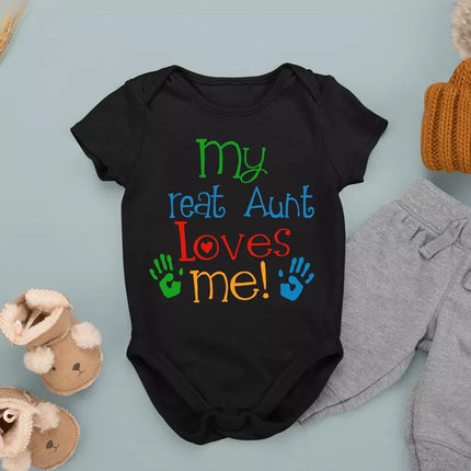 My Great Aunt Loves Me Funny Letter Print Newborn Baby Girl Boy Clothes Casual Short Sleeve Infant Romper Jumpsuit 0-24M
