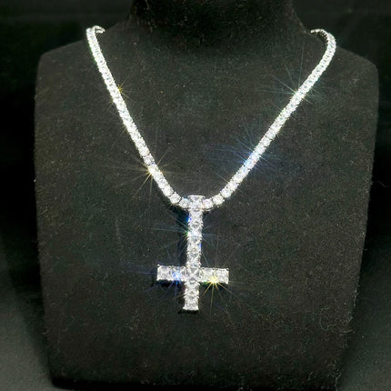 Aokaishen Cross Pendant Necklace Hip Hop Jewelry for Women AAAAA Cubic Zirconia