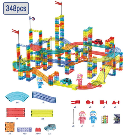 Magnetic Tiles Road Car Toys Kid Magnetic Building Blocks Electric Rail Car Construction Game Montessori STEM Activity Toys Boys