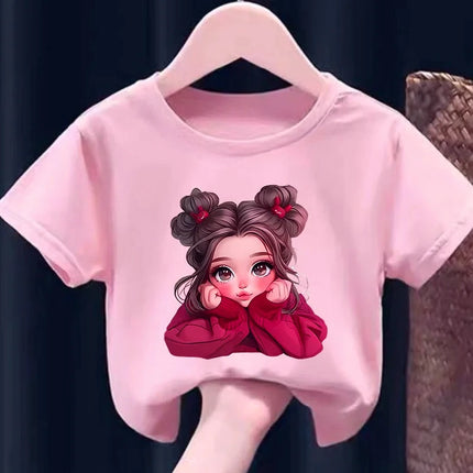 2026 New Children's Short-Sleeve T-Shirts Cute Girl Print Summer Casual Crew-Neck Kids' Wear Clothes Girl's Short-sleeved Shirt