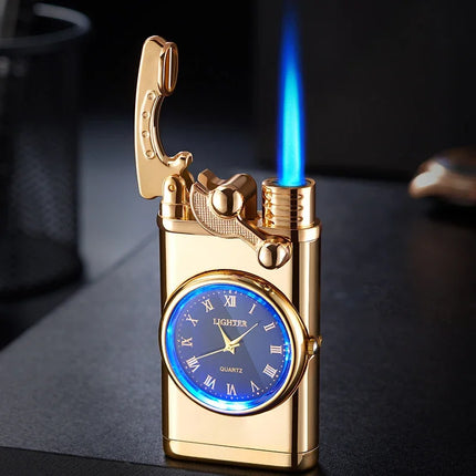 Creative Real Watch Metal Rocker Arm Butane Gas Torch Lighter Windproof Double Jet Flame Cigar Lighters Smoking Gadgets For Men