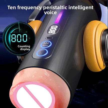 Automatic Male Double-Headed Penetration Realistic Channel Vibrating Deep Throat Vagina Voice Pocket Pussy Sex Toy Supplies 18+