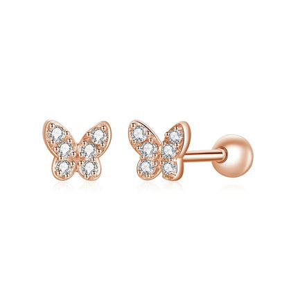 Bamoer 925 Sterling Silver Brilliant Star Earrings for Women Tiny Butterfly Stud Earrings Snowflake Girl Ear Studs Fine Jewelry