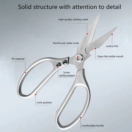 （Summer6）Professional Stainless Steel Kitchen Scissors With Aluminum Alloy Handle - Perfect For Cutting Chicken Bones Meat Fish