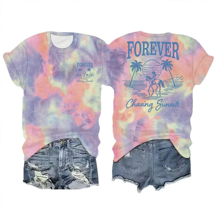 Forever Chasing Sunsets Retro Tshirts Ocean Beach Short Sleeve T-shirts Men Women Fashion Vintage Summer Vibes Casual Streetwear
