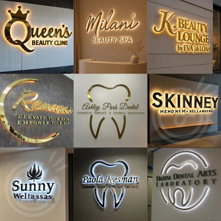 Custom Business Sign 3D Backlit Metal Sign For Beauty Salon Dental Clinic Led Letters Business Logo Light up Company Brand Sign
