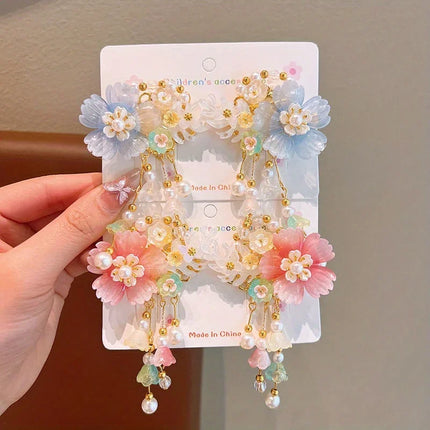 Kids Accessories Chinese Silk Butterfly Pin - Embroidery Tassel Danglers Coming-of-Age Ceremony Collection Butterfly Hair Clip