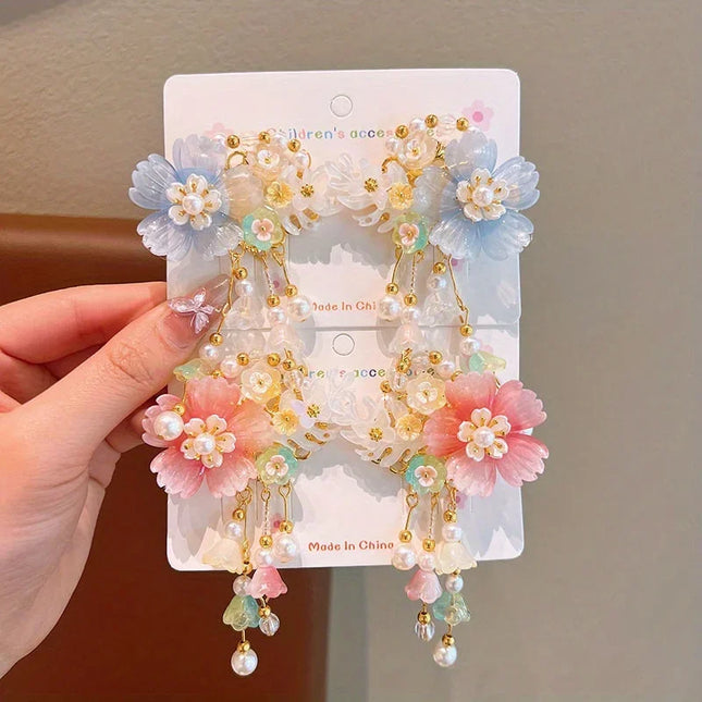 Kids Accessories Chinese Silk Butterfly Pin - Embroidery Tassel Danglers Coming-of-Age Ceremony Collection Butterfly Hair Clip