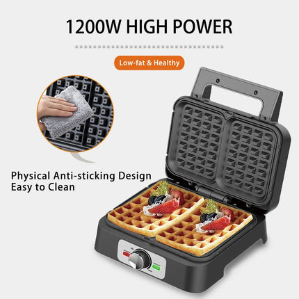 1200W Electric Waffle Maker Double Heating Temperature Adjustable Breakfast Belgian Waffle Machine Egg Cake Oven Pancake for Kid