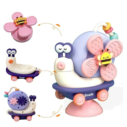 Suction Cup Snail Spinner Windmill Toys Car For Boys Girls Sensory Fine Motor Infant Travel Toys Montessori For Baby Newborn Gif