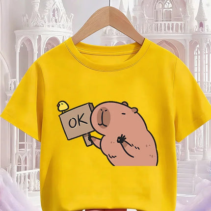 Kids Capybara Cute Kawaii T Shirt Summer Boys Girls Cartoon Crew Neck Fashion Street Casual Clothing 3 14Y