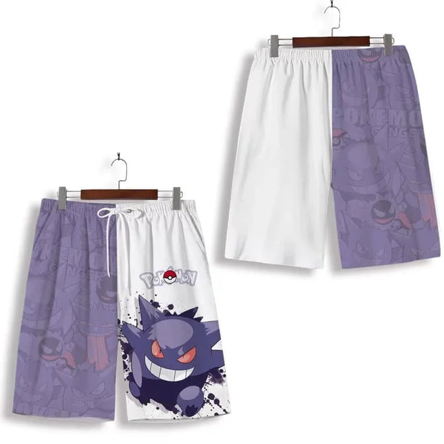 Pokemon Ghost Type Gengar Print Casual Shorts Men's Summer Beach Board Shorts Anime Streetwear for Fans