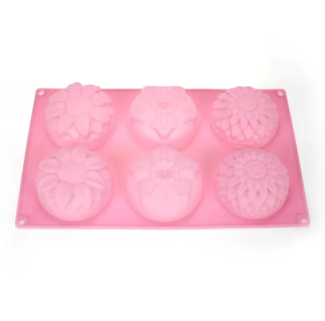 Silicone Soap Molds 6 Cavities Flower Silicone Molds for Homemade Craft Soap Mold Cake Mold / Chocolate Mold ＆ Ice Cube Tray