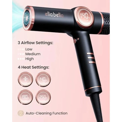 Professional Ionic Hair Dryer with Diffuser for Salon Home Use Ceramic-Tourmaline Material Black Negative Ion Technology, Dual