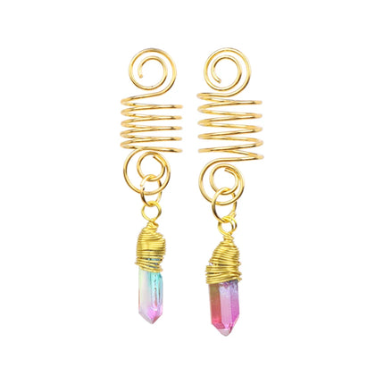 Natural Chip Stone Pendant Hair Accessories For Women Girl Wire Wrapped Hair Twists Spiral Hair Cuff Clips Headwear Dreadlock