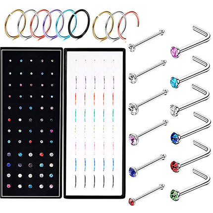 Fashion Crystal Stainless Steel Nose Stud Piercing for Women Hypoallergenic 1.8mm Nose Ring Straight/L/Screw Shaped Body Jewelry