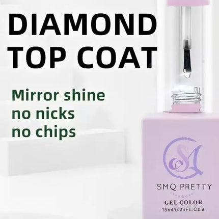 SMQ 15ml Diamond Top Coat For Gel Nail Polish Reinforce Long Lasting UV Soak Off Gel Varnish High Light Nail Art Primer Gel