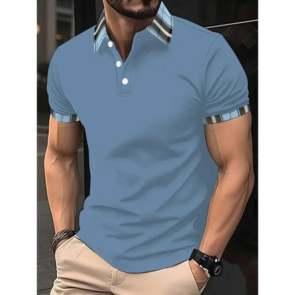 Summer Men's Golf Striped Pattern Polo Short-sleeved Polo Shirt Collar Shirt Business Casual Outdoor 3d Printed Geometric Polo
