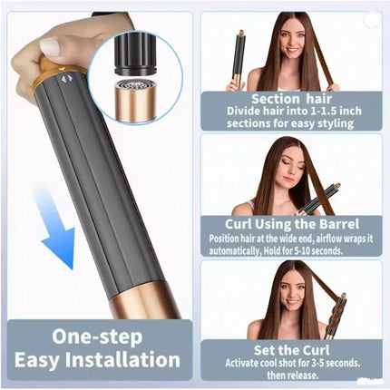 6-In-1 Hair Care Styler Negative Ion Blow Dryer Multi-Function Curling Iron Combination for Styling And Grooming
