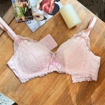 Wireless French Bralette for Small Chest, No Adjustable Push Up Lace Bra Set, Comfort Sexy Non Padded Lingerie for Women MOYISU