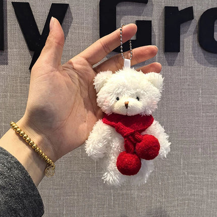 Cute Red Bag Bear Knot Rope Keychain Pink Blue Paired Bears Plush Doll Car Key Chain Christmas Scarf Bear Backpack Key Chain