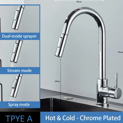 Modern Matte Black Kitchen Faucet Single Handle Pull Out Sprayer Two Function Mixer Tap Deck Mounted Hot Cold Water Household Ki