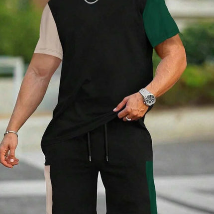 Summer Casual Men's T-Shirt and Shorts Set 2026 Sportswear Set Plus Size Short-Sleeve T-Shirt Drawstring Pocket Shorts Set
