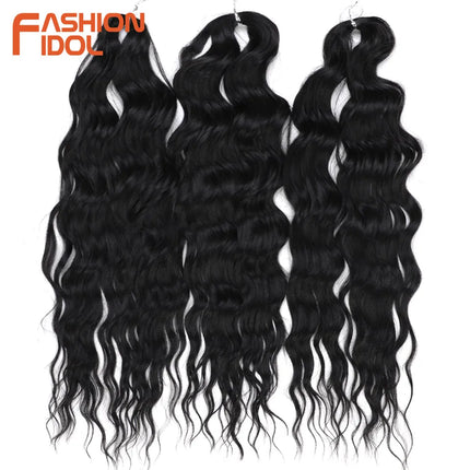 FASHION IDOL 24" 3pcs Deep Wave Curl Hair Synthetic Water Wave Braiding Hair Extensions Ombre Rainbow color Twist Crochet Hair