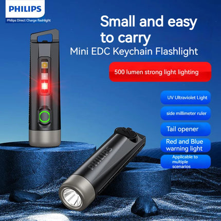 PHILIPS NEW SFL1121 EDC Flashlight LED Rechargeable Mini EDC Keychain Flashlights Camping Lamp For Hiking Self Defense