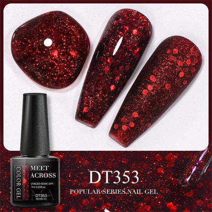 7pcs Glitter Gel Nail Polish Set Gold Silver Red Sparkling Sequins Soak Off UV Gel Varnish Nail Supplies Manicure DIY Art Design