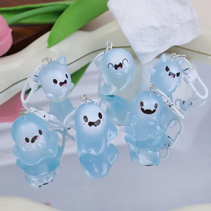 Ghost Keychain Luminous Keyring Halloween Key Holder Glow in The Dark Pendant Cartoon Resin Charm for Backpack Earphone Car Keys